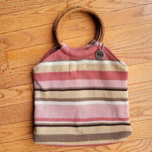The Sak Knit Handbag Tote Faux Wood Ring Handles Cottage Beach Purse